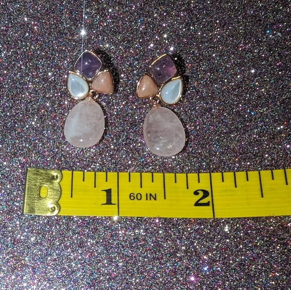 Rose Quartz Teardrop Amethyst Dangle Statement Earrings - Picture 7 of 8